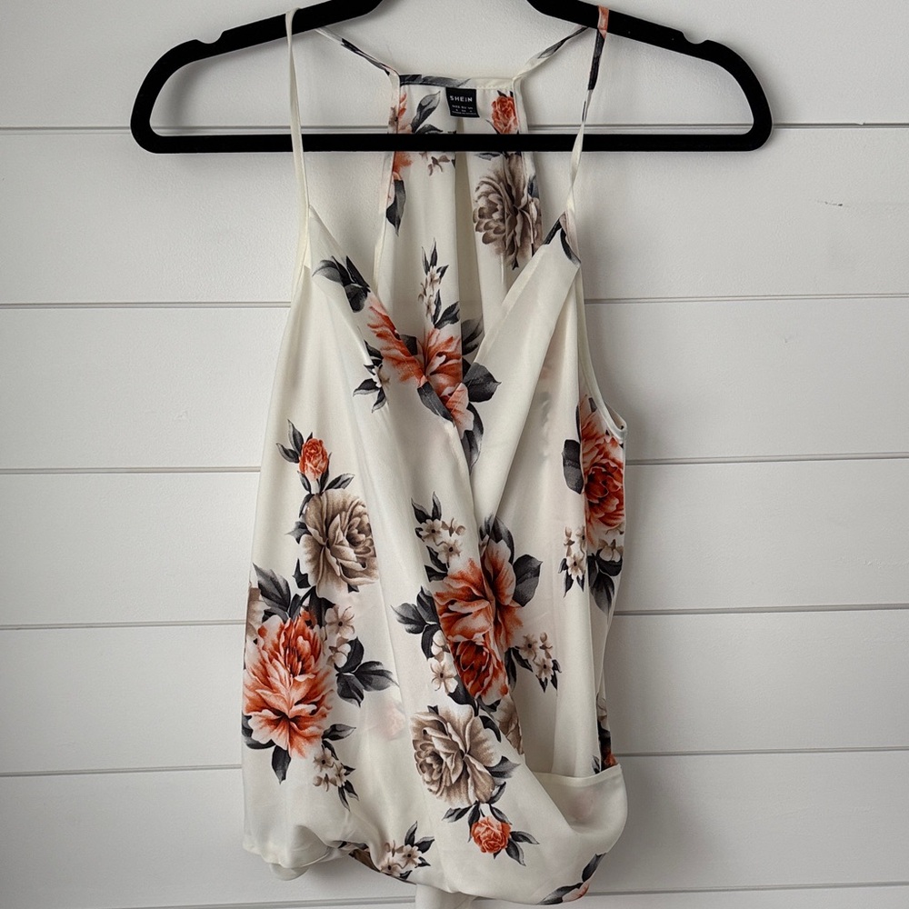 SHEIN White Floral Wrap Blouse